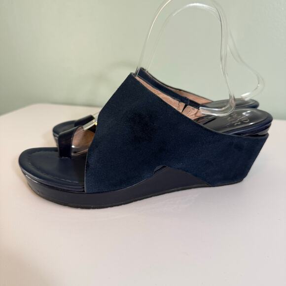 Donald Pliner Slide Wedge Sandals 9 Blue Gemmy Suede Leather Toe Loop Slip On - Picture 4 of 10